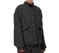 Veste de loisirs d'hiver courte rembourrée avec imprimé léopard, vêtement léger, manteau de dame polyvalent et ample avec accents de poche Veste extérieure, Noir , S