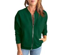 Veste de mi-saison à manches longues pour fille - Veste d'aviateur légère à fermeture éclair - Veste de pilote courte - Couleur unie - Blouson d'été, vert, L