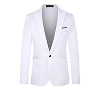 Veste de mi-saison pour homme - Imperméable et respirante - Coupe ajustée - Un bouton - Veste solide - Costume d'affaires - Costume de mariage - Costume pour homme - Argenté, Blanc., XXXL