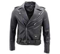Veste De Motard Biker Rétro Noire Pour Homme 100% Cuir Nappa
