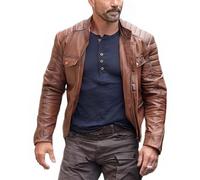 Veste de motard Boss Level en cuir marron | Frank Grillo Roy Pulver, marron, M