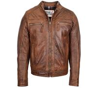 Veste de motard décontractée en cuir véritable pour homme Style Charlie Café Racer, marron antique, 3XL