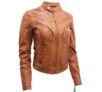 Veste de Motard en Cuir Marron pour Femmes 10