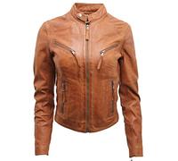 Veste de Motard en Cuir Marron pour Femmes 8