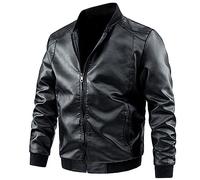 Veste de motard en cuir pour homme - Blouson bomber en cuir à col montant et manches longues vintage classique en cuir avec fermeture éclair - Manteau de motard coupe-vent chaud pour moto, Noir , 6XL