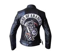 Veste de motard Sons of Anarchy Highway en cuir véritable pour femme Noir, Cuir véritable., M
