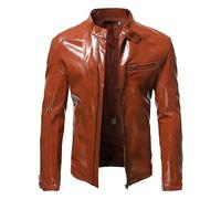 Veste De Moto à Col Montant pour Hommes Veste en Cuir DéContractée à Manches Longues Et Fermeture éClair Manteau Bombardier Léger