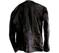 Veste de moto Cafe Racer vintage en cuir véritable vieilli vintage, pour homme, noir, Marron vieilli, M