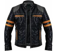 Veste de moto Cafe Racer vintage en cuir véritable vieilli vintage, pour homme, noir, Retro 1 cuir véritable, XXXXL