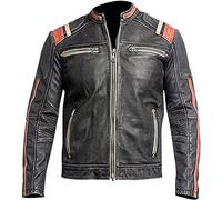 Veste de moto Cafe Racer vintage en cuir véritable vieilli vintage, pour homme, noir, Retro 3, L