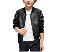 Veste de moto classique en cuir synthétique pour garçon - Manteau d'hiver à fermeture éclair pour enfants - Veste bomber de baseball cool avec poches, 2 à 16 ans, A13 noir., 15 ans