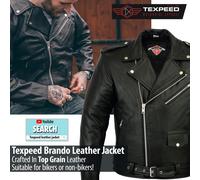 Texpeed Veste moto cuir homme homologué avec protections - Perfect Marlon Brando rétro Chopper blouson - Avec protection véritable biker CE armor (EN 1621-1) Noir - M