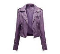 Veste De Moto en Cuir Mince pour Femmes Manteau De Motard Court à Revers Et à Manches Longues Manteau Bombardier DéContracté De Couleur Unie (Violet,M)