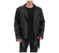 Veste de moto en cuir pour homme avec fermeture éclair - Classique vintage - Veste d'aviateur rockabilly - Veste en cuir - Veste de loisirs - Veste western Highway - Veste de rocker pour homme, O Noir