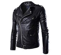 Veste de moto en cuir pour homme - Style rétro - Coupe-vent - Style motard - Punk - Veste mi-saison décontractée - Veste rocker - Veste de moto avec fermeture éclair multiple - Coupe ajustée, Noir