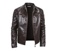 Veste de moto en cuir pour homme - Veste de pilote vintage - Loisirs - Veste en cuir avec fermeture éclair - Coupe-vent avec poche pour le sport en plein air - Tenue des années 50, café, 5XL