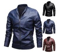 Veste de moto en cuir PU pour homme - Style rock/punk/motard - Fermeture éclair - Coupe ajustée - Col montant - Style vintage, bleu, 4X-Large