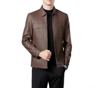 Veste de moto en cuir synthétique pour homme avec fermeture éclair à revers et fermeture éclair, coupe régulière, manches longues, couleur unie, manteau pour le printemps, l'automne, le quotidien