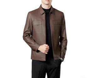 Veste de moto en cuir synthétique pour homme avec fermeture éclair à revers et fermeture éclair, coupe régulière, manches longues, couleur unie, manteau pour le printemps, l'automne, le quotidien