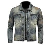 Veste de moto en jean pour homme - Tendance - Belle personnalité - Fermeture éclair - Revers tendance - Vintage Denim Jack, bleu, L