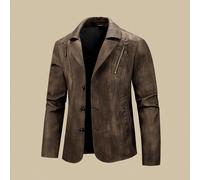 Veste de moto en PU décontractée pour hommes avec col cranté, design à 3 boutons, aspect vintage et usé. Convient pour les affaires, les tenues décontractées et les soirées, pour l'automne et l'hiver 