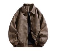 Veste de moto en similicuir avec poches à fermeture éclair et manches longues pour homme Style vintage années 90, Veste en cuir marron pour homme, XXL
