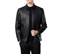 Veste de moto en similicuir pour homme avec fermeture éclair à revers et fermeture éclair, coupe régulière, manches longues, couleur unie, pour le printemps, l'automne, le quotidien, noir (3XL, noir)