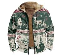 Veste de Noël épaisse et chaude pour homme, chandail à capuche d'hiver classique imprimé en polaire avec poche à fermeture éclair, manteau à capuche renne confortable surdimensionné, Vert noir, XXL
