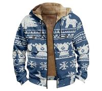 Veste de Noël épaisse et chaude pour homme, chandail à capuche d'hiver classique imprimé en polaire avec poche à fermeture éclair, manteau à capuche renne confortable surdimensionné, bleu marine, L