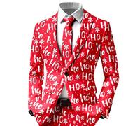 Veste de Noël festive pour homme avec cravate - Costume amusant de style imprimé intégral pour les vacances - Blazer amusant comme alternative au pull de Noël, Style_s01 Rouge, S