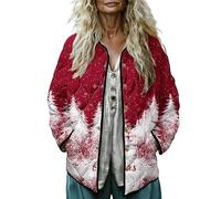 Veste de Noël pour femme - Automne et hiver - Veste matelassée imprimée - Vestes de Noël - Manteaux surdimensionnés - Hauts de Noël décontractés - Vêtements de sortie 2025, blanc, S