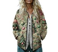 Veste de Noël pour femme - Automne et hiver - Veste matelassée imprimée - Vestes de Noël - Manteaux surdimensionnés - Hauts de Noël décontractés - Vêtements de sortie 2025, gris, S