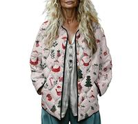 Veste de Noël pour femme - Automne et hiver - Veste matelassée imprimée - Vestes de Noël - Manteaux surdimensionnés - Hauts de Noël décontractés - Vêtements de sortie 2025, blanc, 3XL