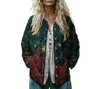 Veste de Noël pour femme - Automne et hiver - Veste matelassée imprimée - Vestes de Noël - Manteaux surdimensionnés - Hauts de Noël décontractés - Vêtements de sortie 2025, Vert, 4XL