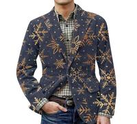 Veste de Noël pour homme, costume de Noël pour homme, avec motif de Noël, veste de costume confortable avec boutonnière pour les occasions festives, vêtements de Noël, Bleu foncé (01), L
