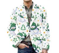 Veste de Noël pour homme, costume de Noël pour homme, avec motif de Noël, veste de costume confortable avec boutonnière pour les occasions festives, vêtements de Noël, Bleu clair (01), L