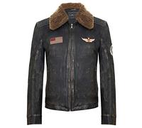 Veste de Pilote de Bombardier en Cuir Noir en Détresse Ancien pour Homme Volant Col Amovible de l'US Aviation 5XL