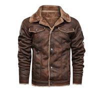 Veste de pilote pour homme - Veste d'hiver doublée en cuir synthétique avec doublure en fausse fourrure - Veste chaude vintage - Veste de motard avec doublure en peluche, marron, 3XL