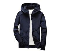 Veste de pluie à fermeture éclair pour adolescents et enfants - Manteaux à capuche fins et légers - Coupe-vent - Manches longues - Avec poches - Imperméables, bleu marine, 11-12 ans