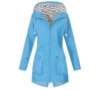 Veste de pluie à manches longues et fermeture éclair intégrale pour femme - Imperméable - Léger et tendance - Avec capuche et cordon de serrage - Style décontracté - Pour la randonnée, bleu ciel, S