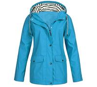 Veste de pluie à rayures pour femme - Avec capuche - Imperméable - Respirante - Coupe-vent - Veste d'extérieur - Automne - Hiver - Fermeture éclair - Veste softshell - Pour l'extérieur, bleu clair, L
