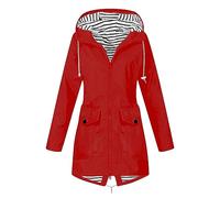 Veste de pluie/de transition pour femmes, softshell, monochrome, imperméable, respirante, légère, avec doublure, rayures, à capuche, fermeture éclair, pour l’extérieur/l’automne, s-5XL, A03 rouge., XL