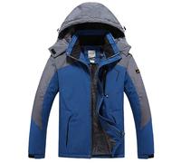 Veste de pluie épaisse pour homme - Coupe-vent - Fermeture éclair intégrale - Veste softshell épaisse - Respirante - Avec capuche amovible - Coupe-vent chaud - Patchwork - Grande taille, Marine