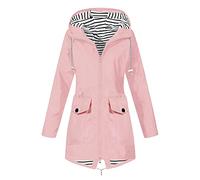 Veste de Pluie Femme Imperméable - Softshell Doublée Avec Rayures - Respirante Mi-Saison Printemps Automne - Capuche Légère - Fermeture Éclair - Couleur Unie