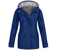 Veste De Pluie Femme Portable Sport Veste De Pluie Respirant Imperméable Léger Vestes Grande Taille Coupe Vent Veste En Plein Air À Capuche Vent Randonnée Pliable Trench, bleu, L