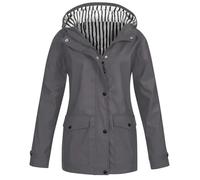 Veste De Pluie Femme Portable Sport Veste De Pluie Respirant Imperméable Léger Vestes Grande Taille Coupe Vent Veste En Plein Air À Capuche Vent Randonnée Pliable Trench, gris, L