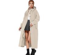 Veste de Pluie Femme Très Long Manteau Imperméable avec Capuche Réglable Coupe-Vent Unisexe à Double Fermeture Eclair et Bouton Equipement de Pluie Complet pour Plein Air Camping et (Khaki, XL)