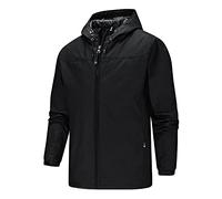 Veste de pluie imperméable à manches longues pour homme - Veste de pluie fine à capuche - Veste de randonnée légère et coupe-vent - Veste d'été amovible pour homme, Noir , 5XL