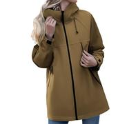 Veste de pluie imperméable et légère avec capuche, veste de pluie pliable avec poches pour femme, café, XL