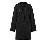 Veste de pluie légère pour femme avec capuche, veste de pluie imperméable longue de couleur unie avec poches, veste coupe-vent décontractée pour la marche, les voyages, la mode, polyvalent, Noir , XXL